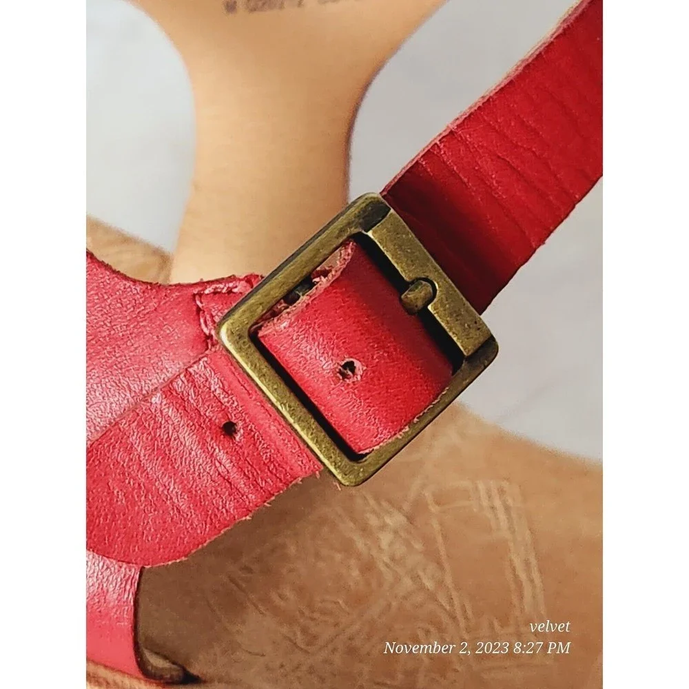 Kork-Ease Q20212 Red Tish Cork‎ Platform Wedge Slingback Leather Sandals Sz 10